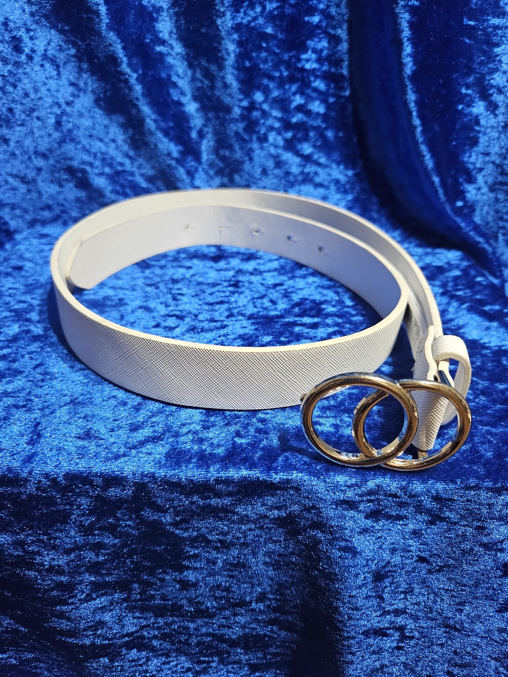Aldo White Belt, Medium with Double Gold Circle Buckle